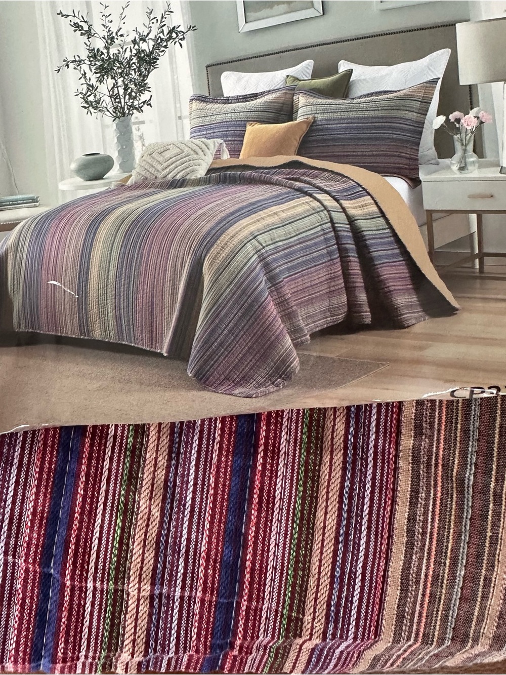 Striped Multicolor Luxury Cotton King Quilted Pillow Shams Set in New in packet